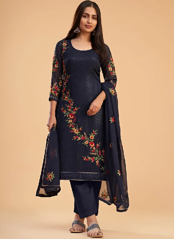 Unbeatable Prices Navy Blue Multi Embroidery Traditional Salwar Suit