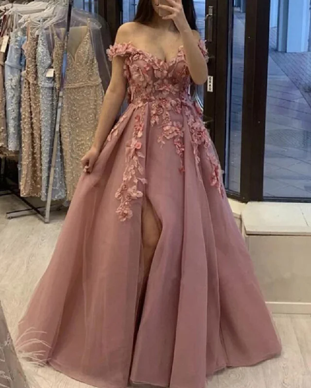 Deep Discounts Fancy Custom Made Off the Shoulder Lace Rose Pink Prom Dress Online Shop with Slit CB1010 Deep Discounts Fancy Custom Made Off the Shoulder Lace Rose Pink Prom Dress Online Shop with Slit CB1010