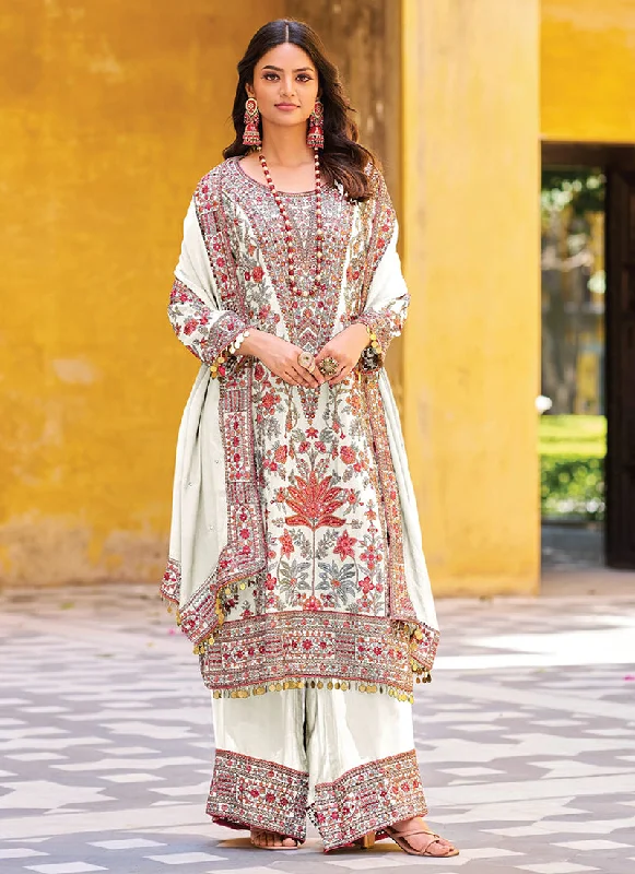 Super Sale White Multicoloured Embroidery Pakistani Palazzo Suit
