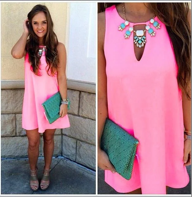 Savings Galore Candy Color Loose Sleeveless Chiffon Short Dress