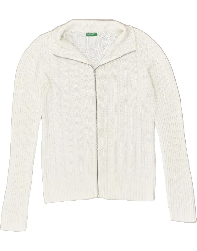 BENETTON Womens Cardigan Sweater UK 16 Large White Cotton