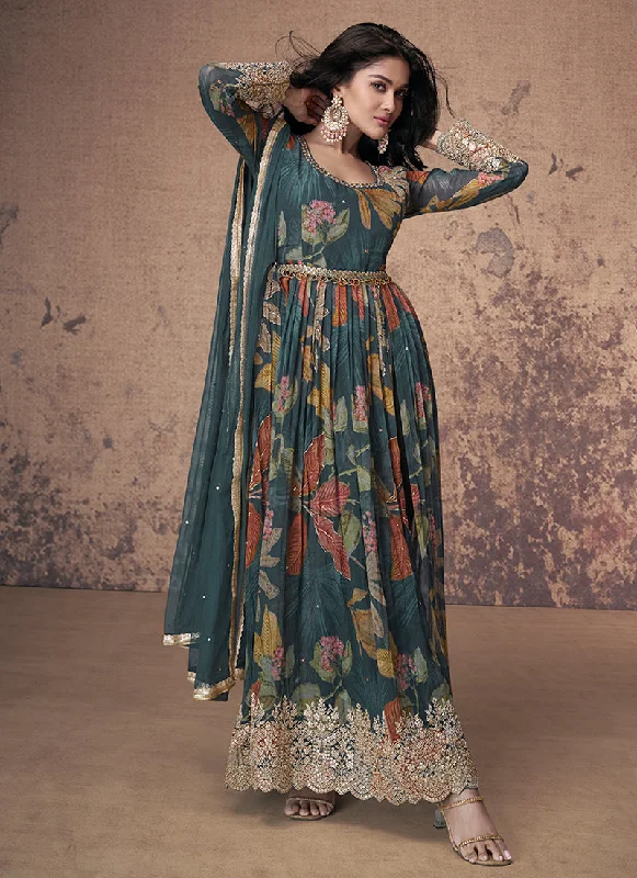 Massive Deals Dark Green Embroidered Slit Style Anarkali Suit