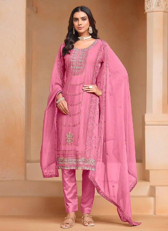 Closeout Pink Multi Embroidery Salwar Kameez Suit