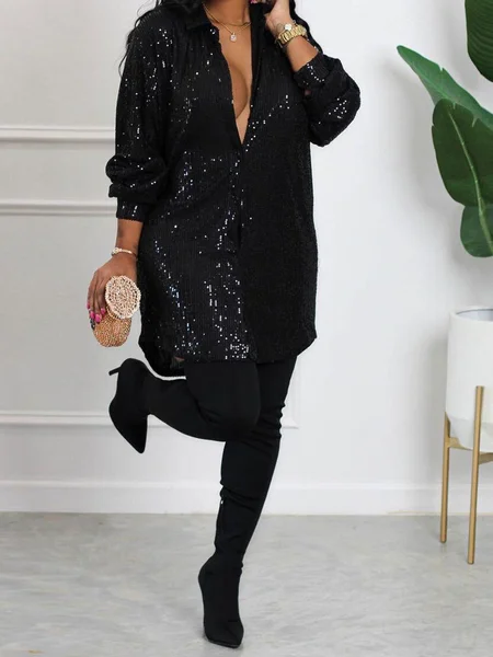 Today’s Deal Sexy Sequin Shirt Dress HW5823PC4M
