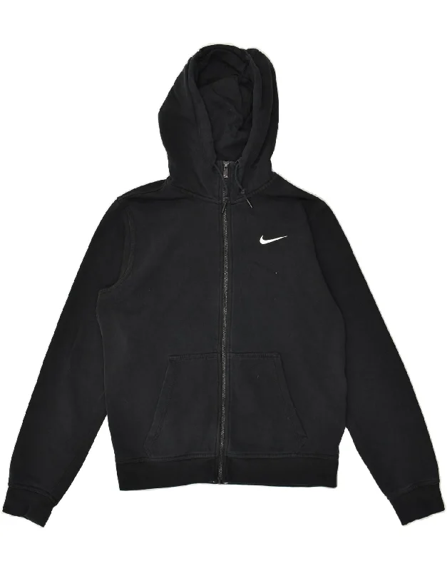 NIKE Womens Zip Hoodie Sweater UK 10 Small Black Cotton