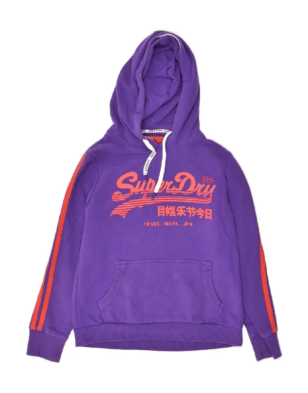 SUPERDRY Womens Graphic Hoodie Jumper UK 14 Large Purple Cotton