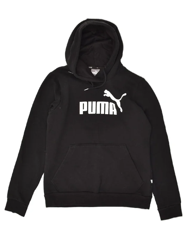 PUMA Womens Graphic Hoodie Jumper UK 12 Medium  Black Cotton