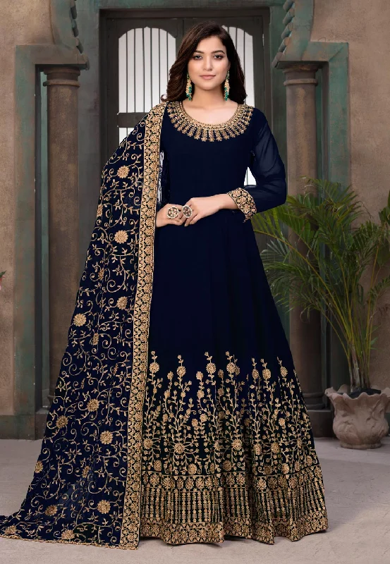 Fantastic Deals Navy Blue Embroidered Wedding Anarkali Suit