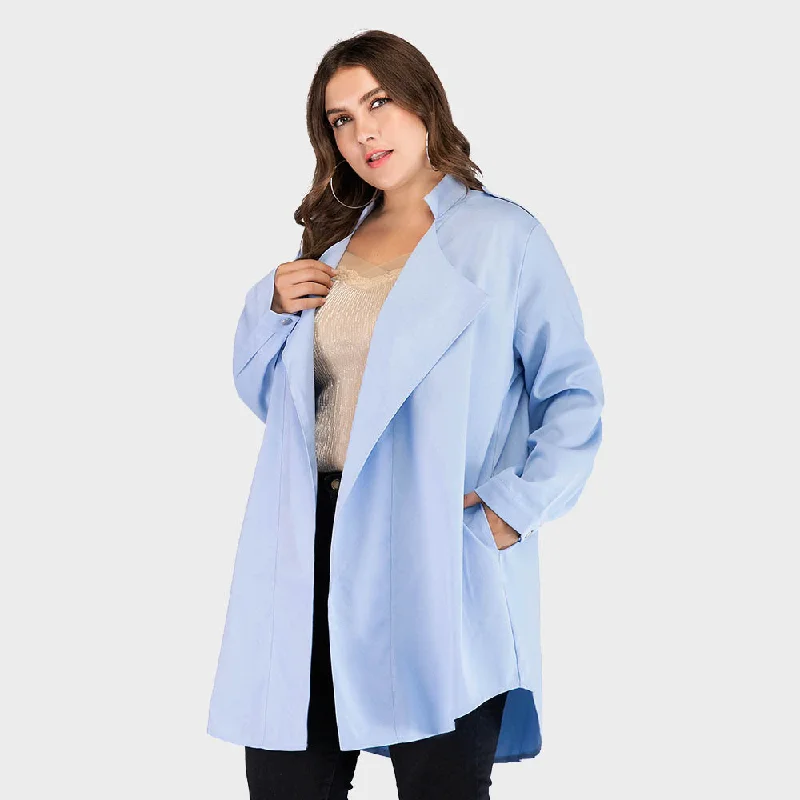 Women Basic Elegannt Lapel Cardigan Thin Temperament Long-Sleeved Solid Color Jacket