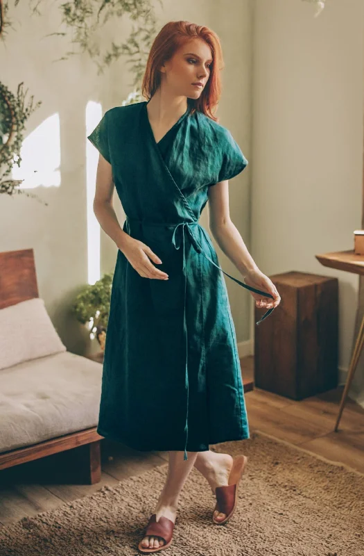 Anniversary Sale Cap Sleeve Linen Wrap Dress