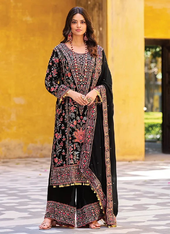 The Best Prices Black Multicoloured Embroidery Pakistani Palazzo Suit