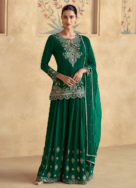 Low Prices Dark Green Reshamkari Embroidery Gharara Style Suit