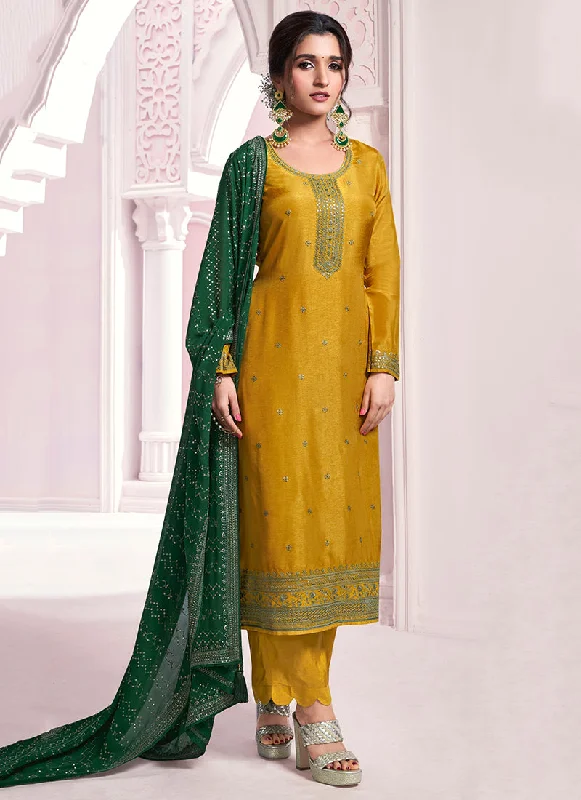 Unbeatable Prices Yellow And Green Embroidery Pakistani Pant Suit