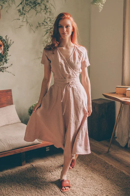 Act Fast Midi Length Linen Wrap Dress