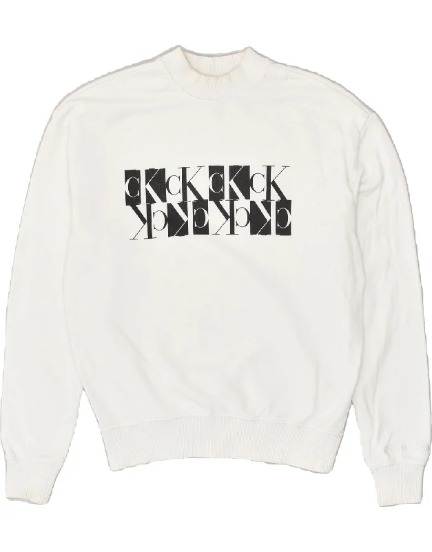 CALVIN KLEIN Womens Loose Fit Graphic Sweatshirt Jumper UK 6 XS White