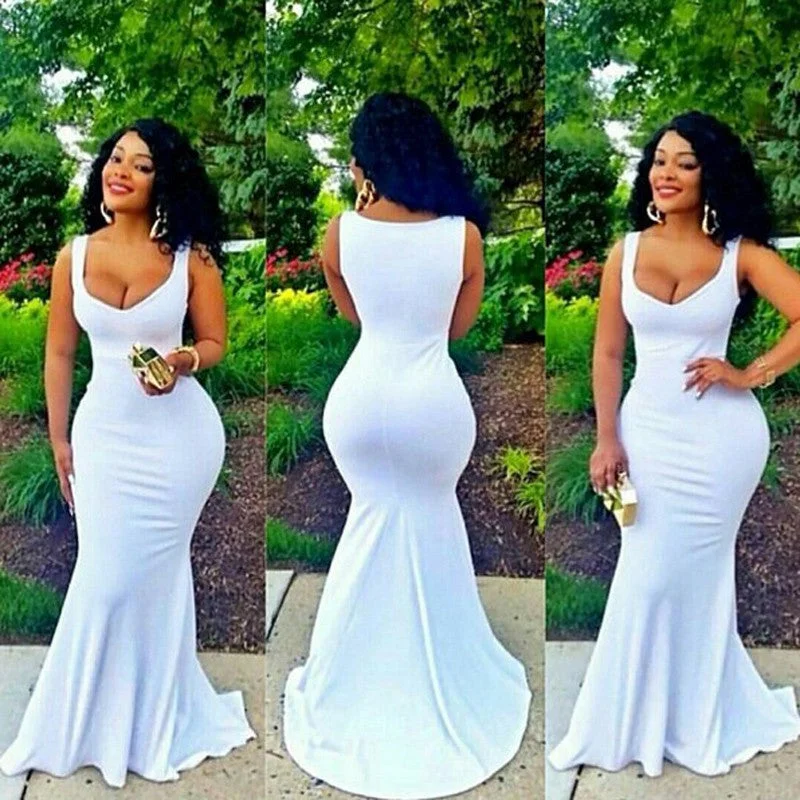 Extra Discounts V-neck Sleeveless Solid Bodycon Mermaid Floor-length Dress