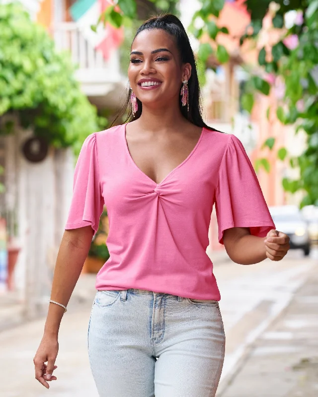 Limited Availability Short Sleeve Knot Tee Aurora Pink