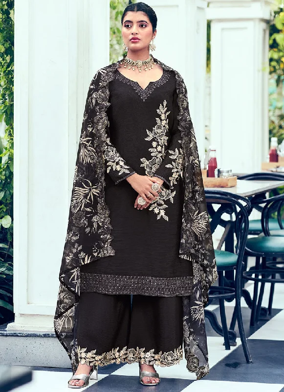 Blowout Deals Black Embroidery Designer Palazzo Suit