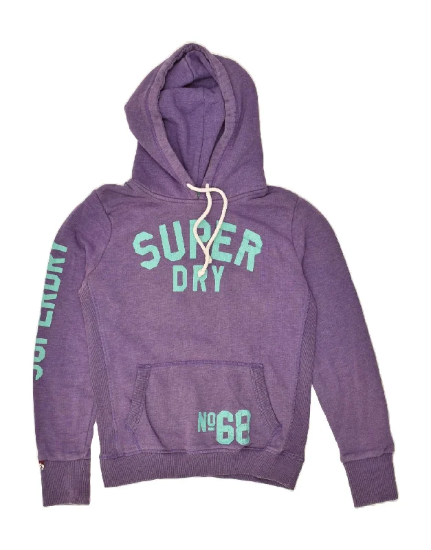 SUPERDRY Womens Graphic Hoodie Jumper UK 14 Large Purple Cotton