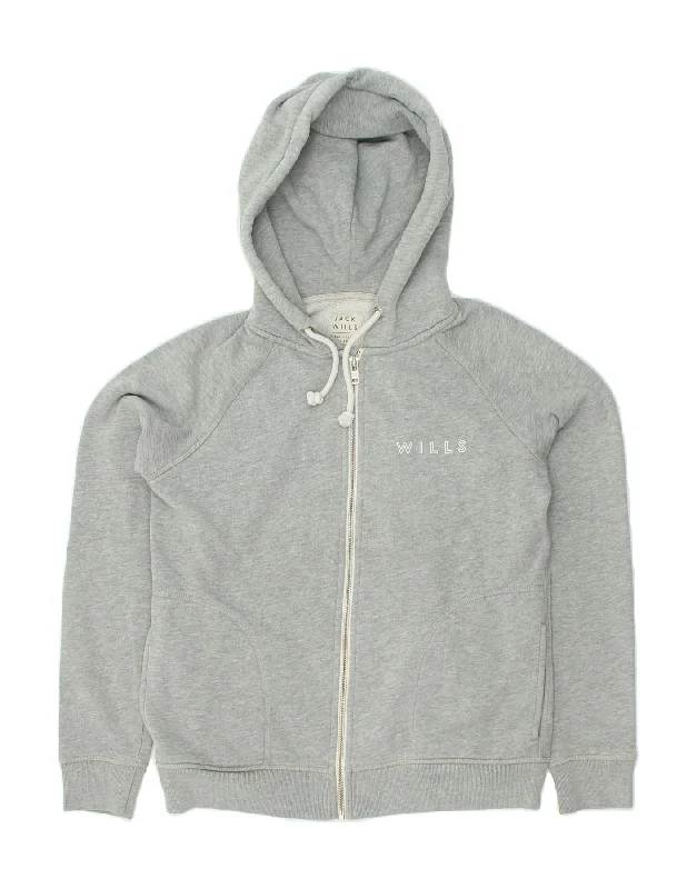 JACK WILLS Womens Oversized Zip Hoodie Sweater UK 10 Small Grey Cotton