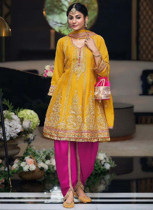 Warehouse Sale Yellow Multi Embroidered Designer Dhoti Style Suit
