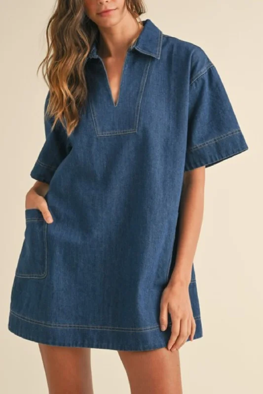 Shop and Save Denim Side Pockets Mini Dress